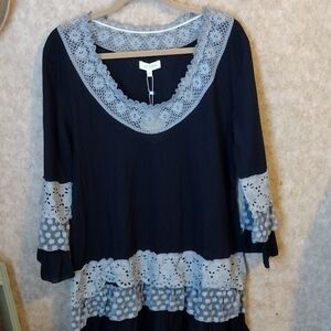 Boho Black & Gray Lace Tunic Dress    Size S Velzera NWT